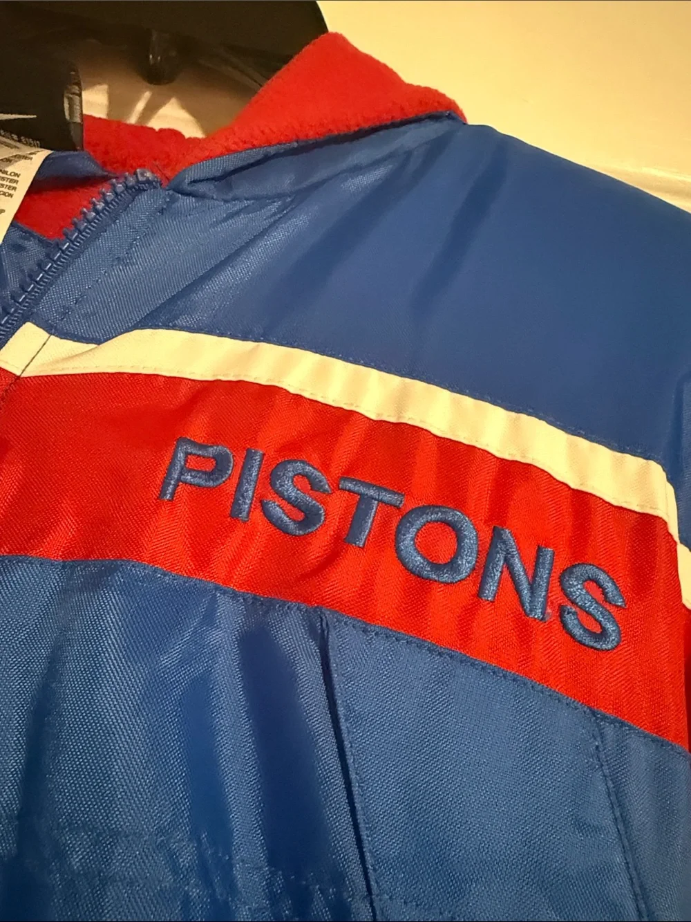 Detroit Pistons Blue and Red Hooded Kids Puffer Jacket